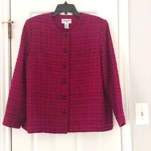Vintage ALFRED DUNNER Tweed Blazer WOMEN'S 16 PETITE Long sleeve Magenta Black